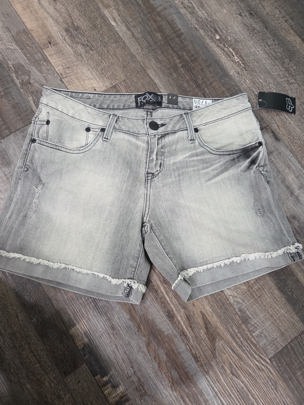 Fox Light Grey Frayed Hem Denim Shorts